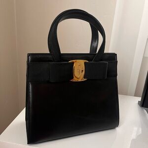 Salvatore Ferragamo Elegant Black Satchel with Gold Clasp